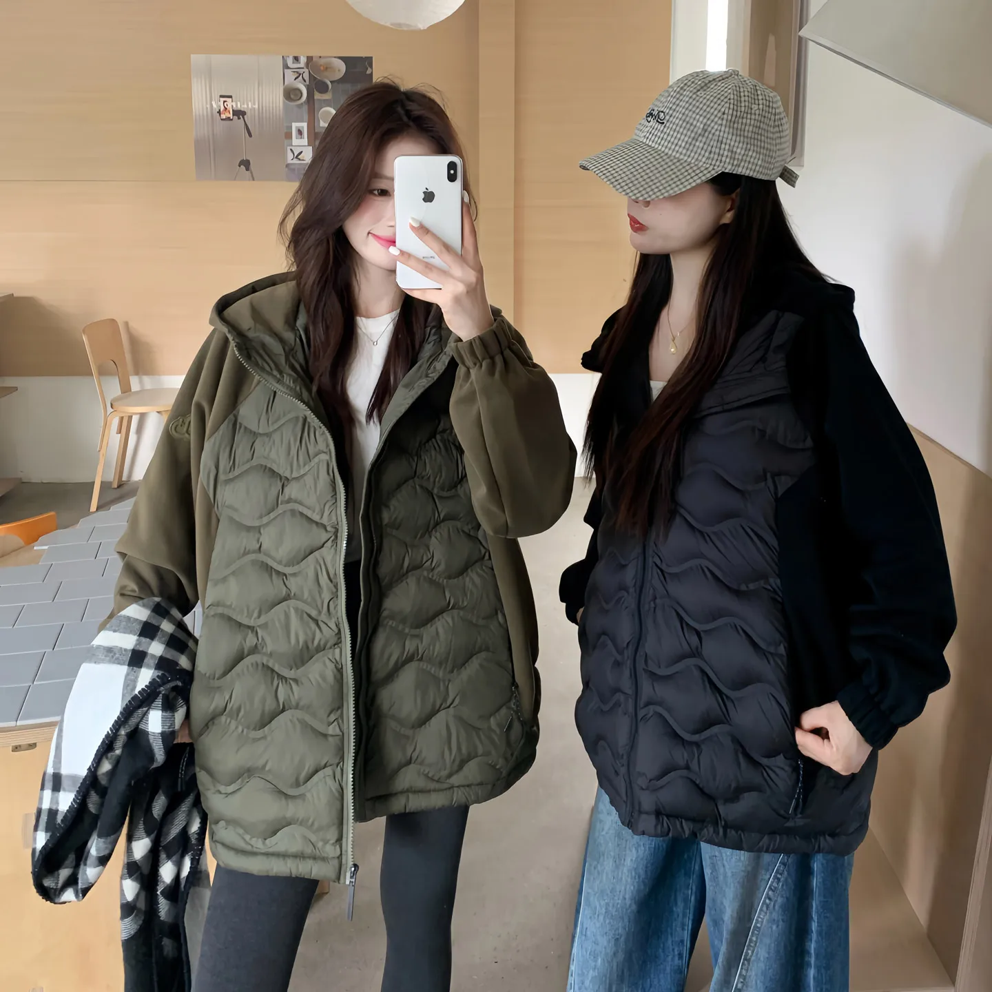 

Парки женские уличные зимние из биохлопка стеганые на кнопках со сборками на поясе с рюшами элегантные городские уникальные современные разноцветные BF