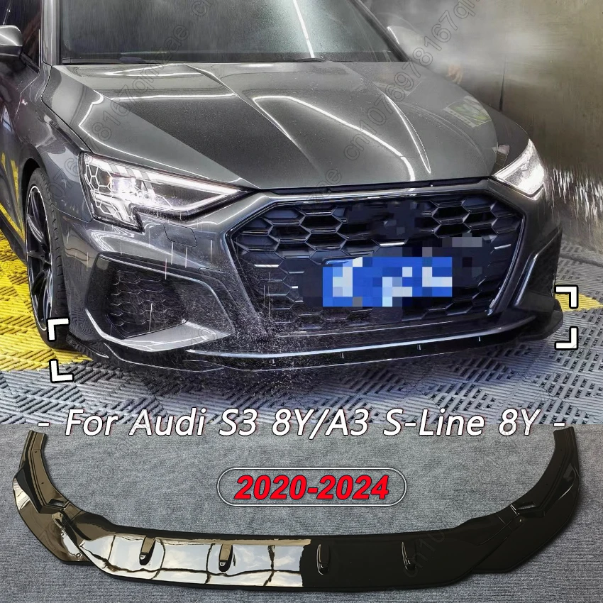 Difusor de alerón divisor de labio de parachoques delantero de coche estilo Maxton para Audi S3 8Y/A3 s-line 8Y 2020-2024 Kits de carrocería Tuning negro brillante