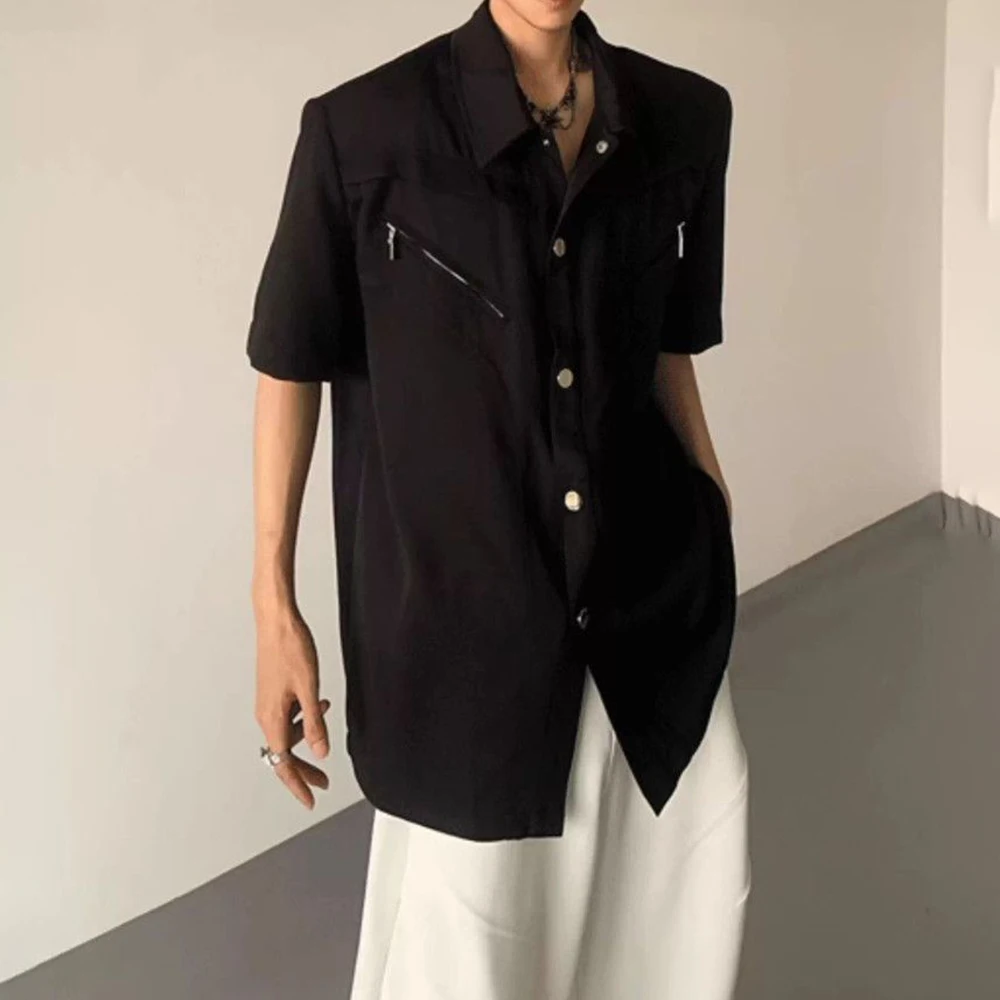 Mens Deconstructed Zippered Shoulder-Padded Shirt Streetwear Fashion Nightclub Niche Stage Youth Top Men'S Clothing 2026 New