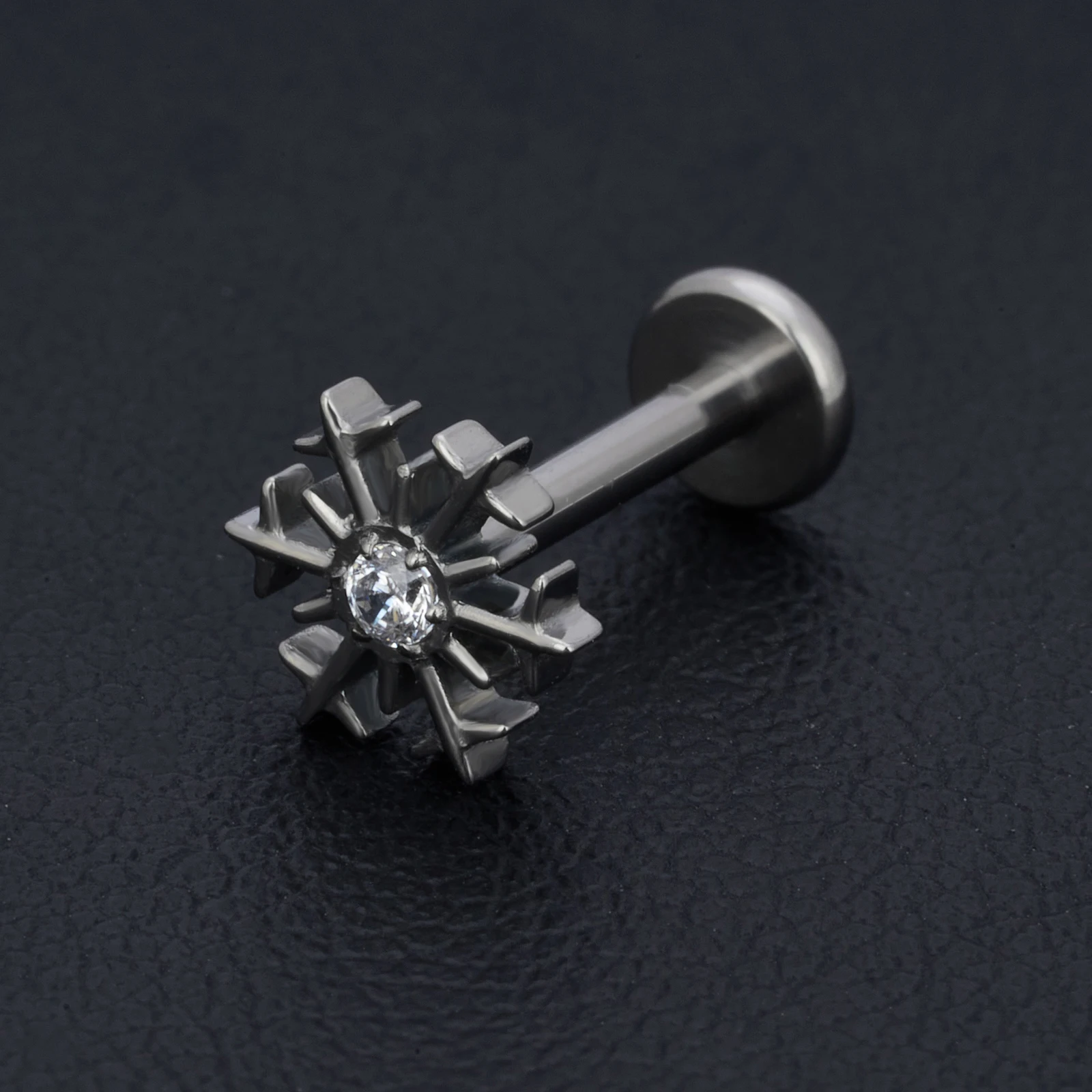 G23 Titanium Ear Piercing Snowflake CZ Inlay Stud Tragus Cartilage Lobe Helix Daith Earrings Labret Lip Stud Women Body Jewelry