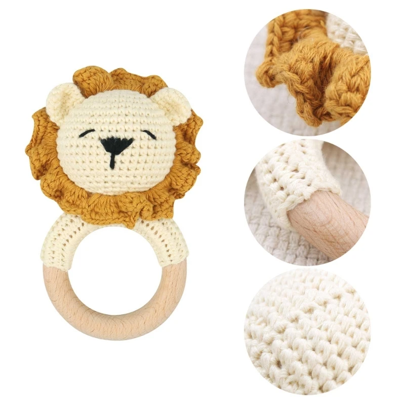 

Baby Teether Toy Crochet Toy Lion Rattle Handbell Infant Teething Gift Gym Toy