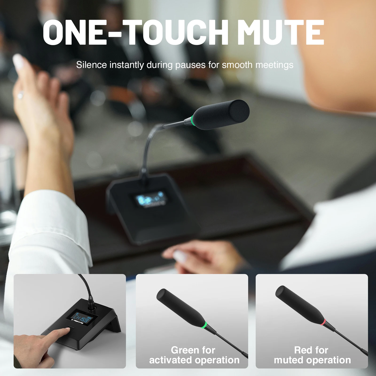 Беспроводная конференц-микрофонная система Phenyx Pro PTC-4, частоты 4x50 UHF, автоматическое сканирование, 4 микрофона на гибкой стойке