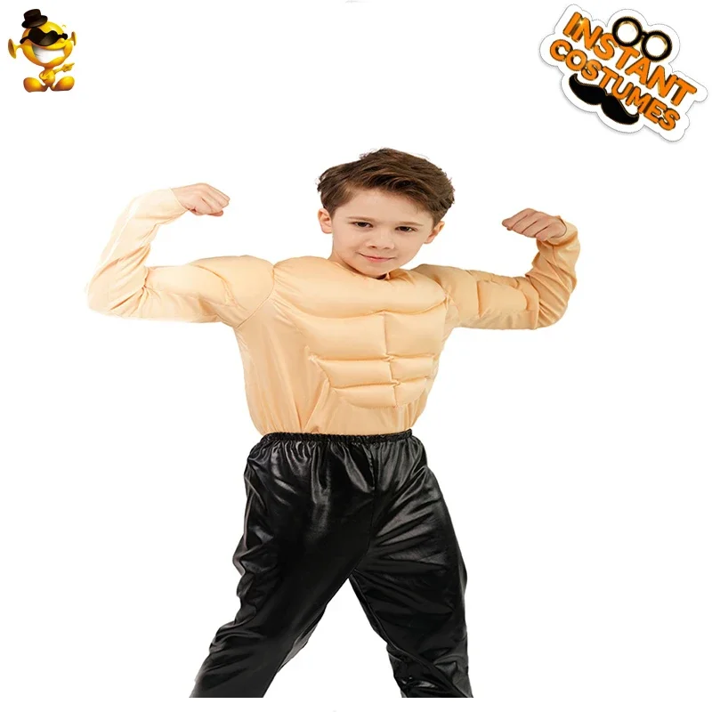 Costume de cosplay de faux muscle pour enfants, déguisement d'halloween pour garçons, chemise musculaire pour fête d'anniversaire, waino 45