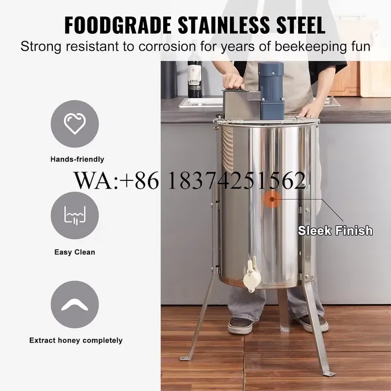 Wmwmnu for Honey Extractor 2 4 Frame Stainless Steel Beekeeping Extraction Honeycomb Drum Spinner with Transparent