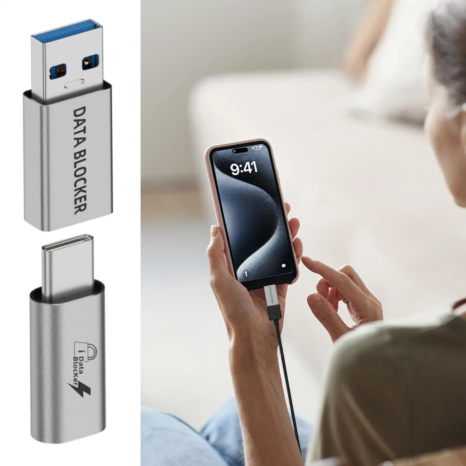 

USB Data Blocker Anti Juice Jacking Adapter USB Port Privacy Protector Type-C Blocker Defender for PC Notebook Laptop Block