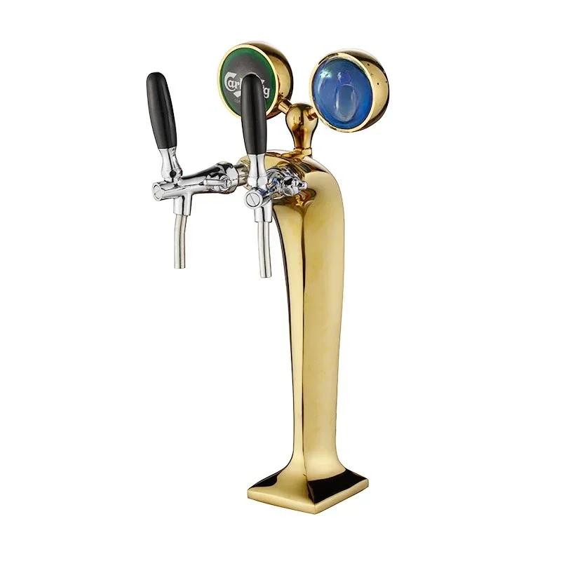 Fashionable Gold Brass  Column cobra Shape Beverage Tower 2 tap countertop Beer Dispenser