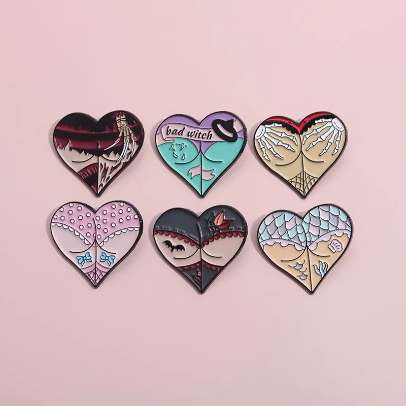 Creative Heart Enamel Brooch Spider Bat Pumpkin Dog Lace Band-Aid Eye Skull Rainbow Love Metal Badge Punk Lapel Pin Jewelry Gift