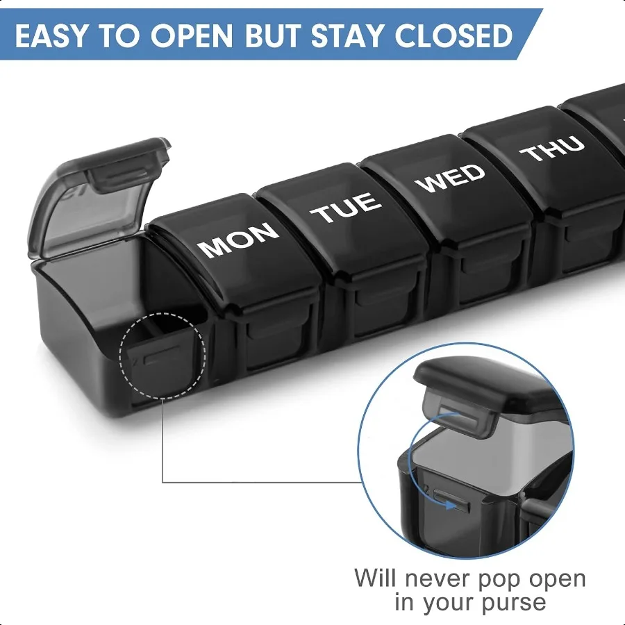 Pastillero pequeño 2 veces al día Paquete de 2 Pastillero de 7 días 1 vez al día Viaje Friendly Día Noche Organizador de vitaminas Semanal AM PM