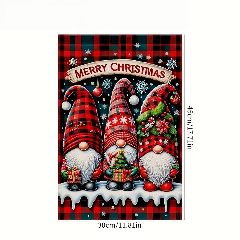 1 Piece, Christmas Garden Flag, Double Sided 12x18 Inch, Checkered Christmas Goblin, Black and Red Checkered Pattern, 