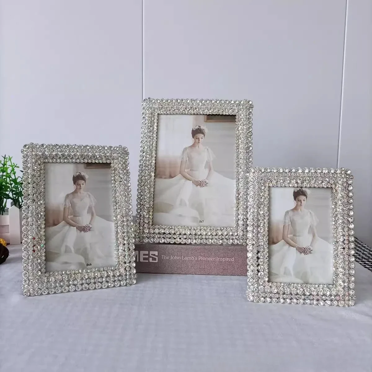 5/6/7 Inch Fashion Bright Diamond-Encrusted Metal Picture Frame Desktop Decoration Birthday Party Gifts