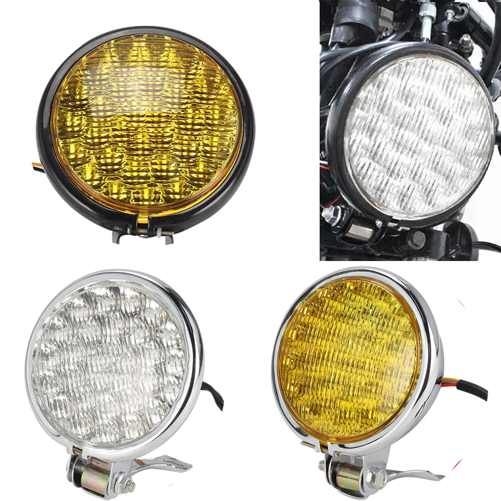 35W Motorcycle LED Headlight Universal Motorbike Retro Headlamp DC 12V Scooter Round Spotlight Motor Vintage Front Lights Lamps