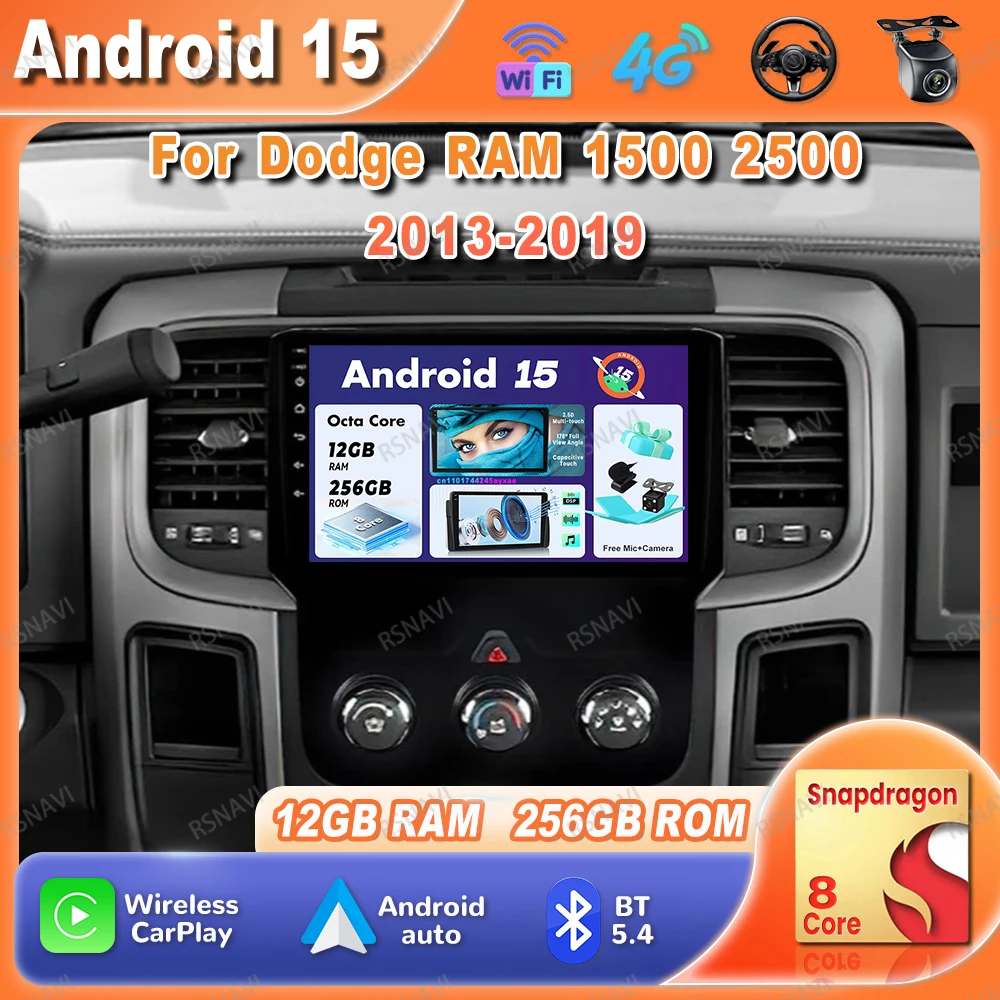 

Car Radio Android 15 For Dodge RAM 1500 2500 2013-2019 Systems NO 2DIN Qualcomm Head Unit WIFI+4G Carplay Multimedia Stereo AUTO