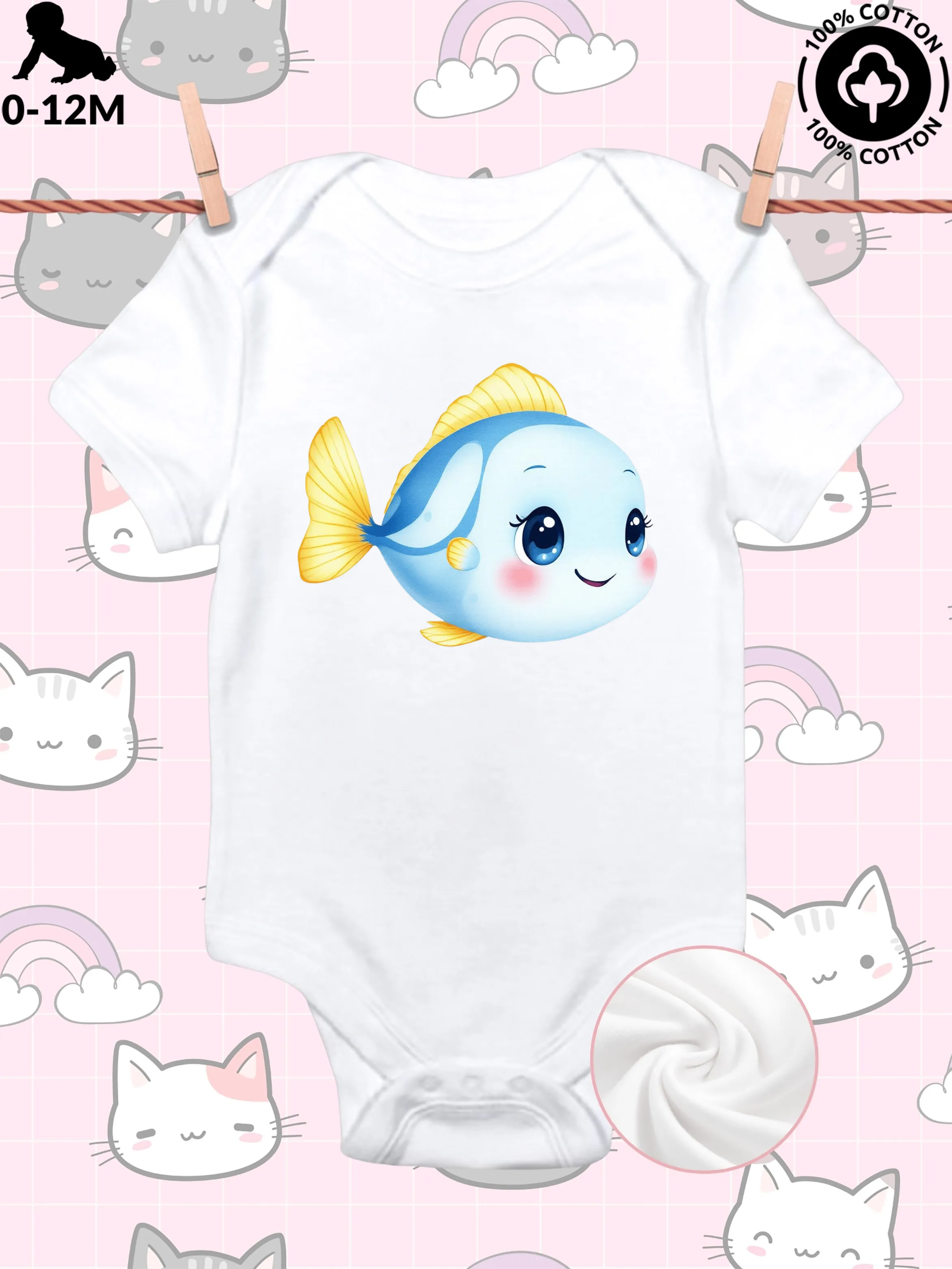 

Cute Sea Animal 02 Unisex Baby Crawling Suit, Pure Cotton Soft Onesie, All-Season Wear White Bodysuit 190GSM