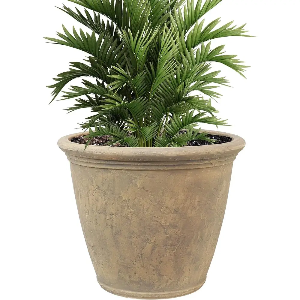 24-Inch Anjelica Large Plastic Pot or Plants - Outdoor Double-Walled Large Plastic Planter with Drillable Drainage Holes - Beige