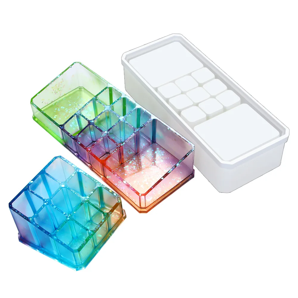 DIY crystal Epoxy Resin mold silicone rectangular square round lipstick storage box Mold hand made mirror jewelry Making Tools