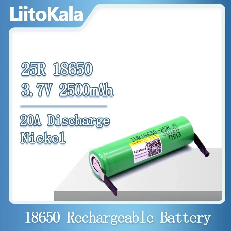 New Original 25R 2500mAh Li-lon Battery 18650 3.7V Power Rechargeable batteries Max 20A,35A discharge + Nickel sheet