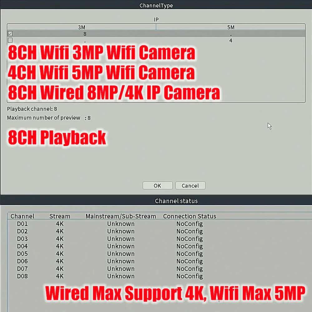8CH/4CH Wireless WiFi NVR with 3MP/5MP Support ICsee Enabled Security Recorder for Face Human Detection Surveillance