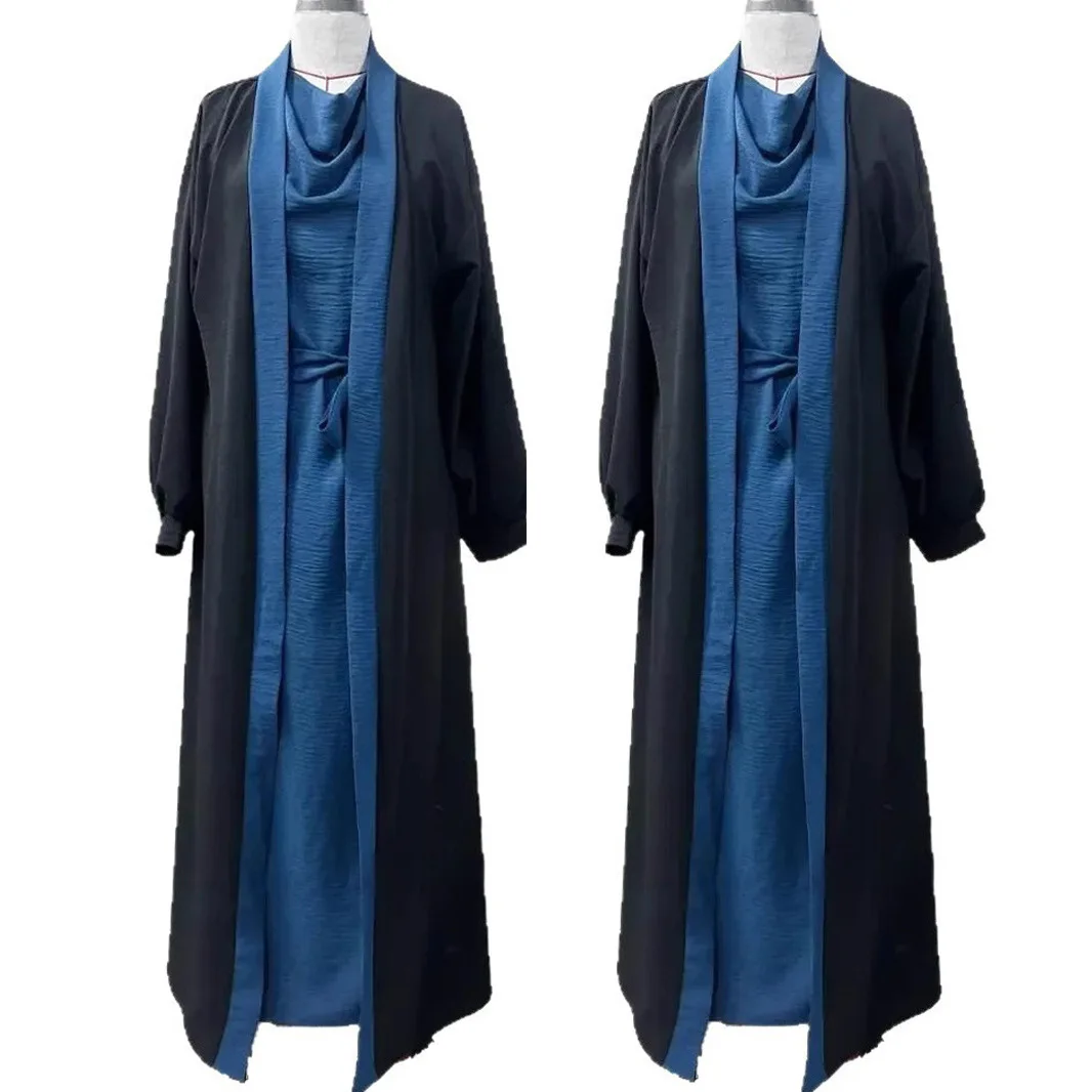 

Элегантное атласное женское повседневное платье, скромные платья, стильная исламская одежда с регулируемой талией, комплект женских платьев