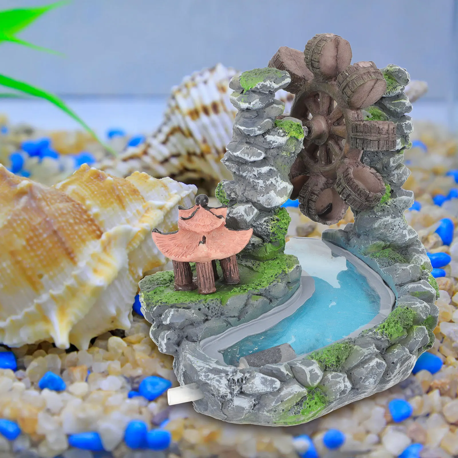 

Resin Waterwheel Aquarium Craft Fish Tank Mountain Decor for Vivid Natural Lively Landscape Wear-Resistant Delicate Ornament