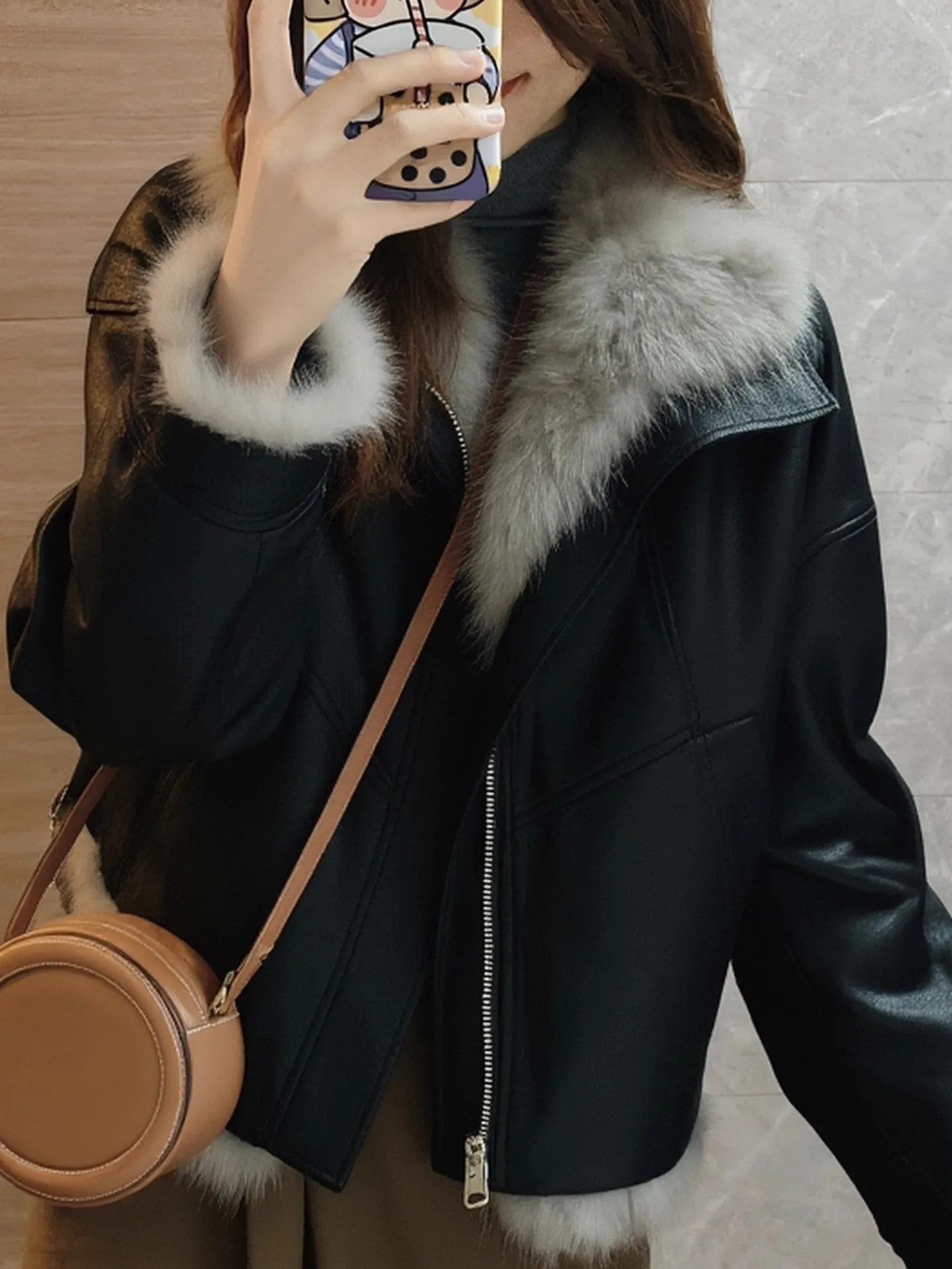 Emagrecimento bla couro falso ort jaet feminino faion coreano sle pêra ape ajuste inverno outerwear design de cacto