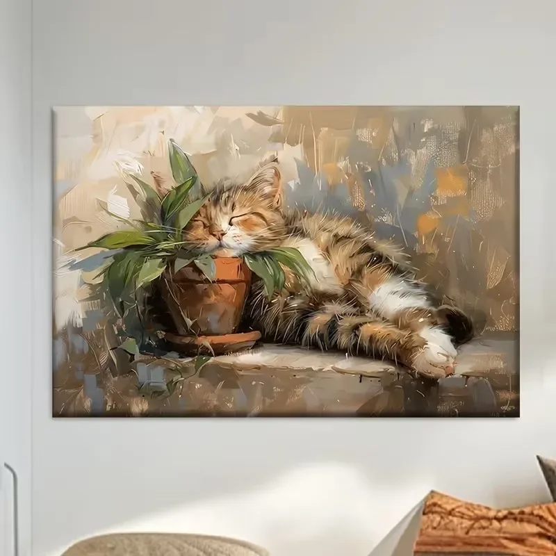 Sleeping Tabby Cat Poster and Prints Animal Art Canvas Painting Wall Art Picture for Living Room Home Decor Cuadros No Frame