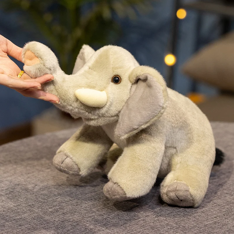 Elephant Plush Doll Realistic Gray Uplifted Trunk Soft Plush Seated Animal Home Decor Birthday Holiday Gift for Elephant Lovers