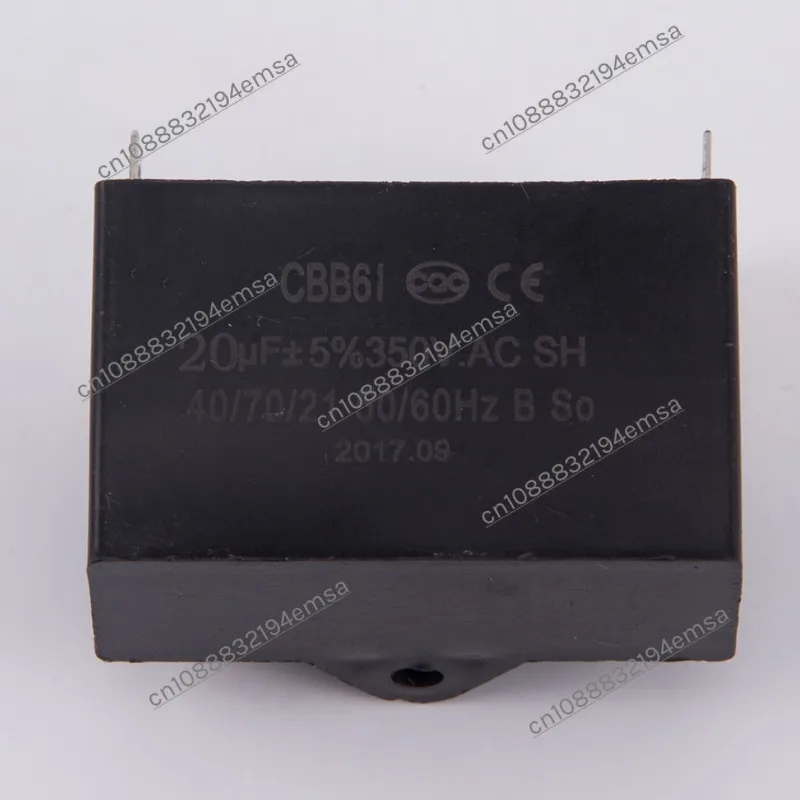 CBB61 Fan Capacitor, Starting Capacitor 20UF 350V Fan Motor Air Conditioner Capacitor, Single Insert with Angle