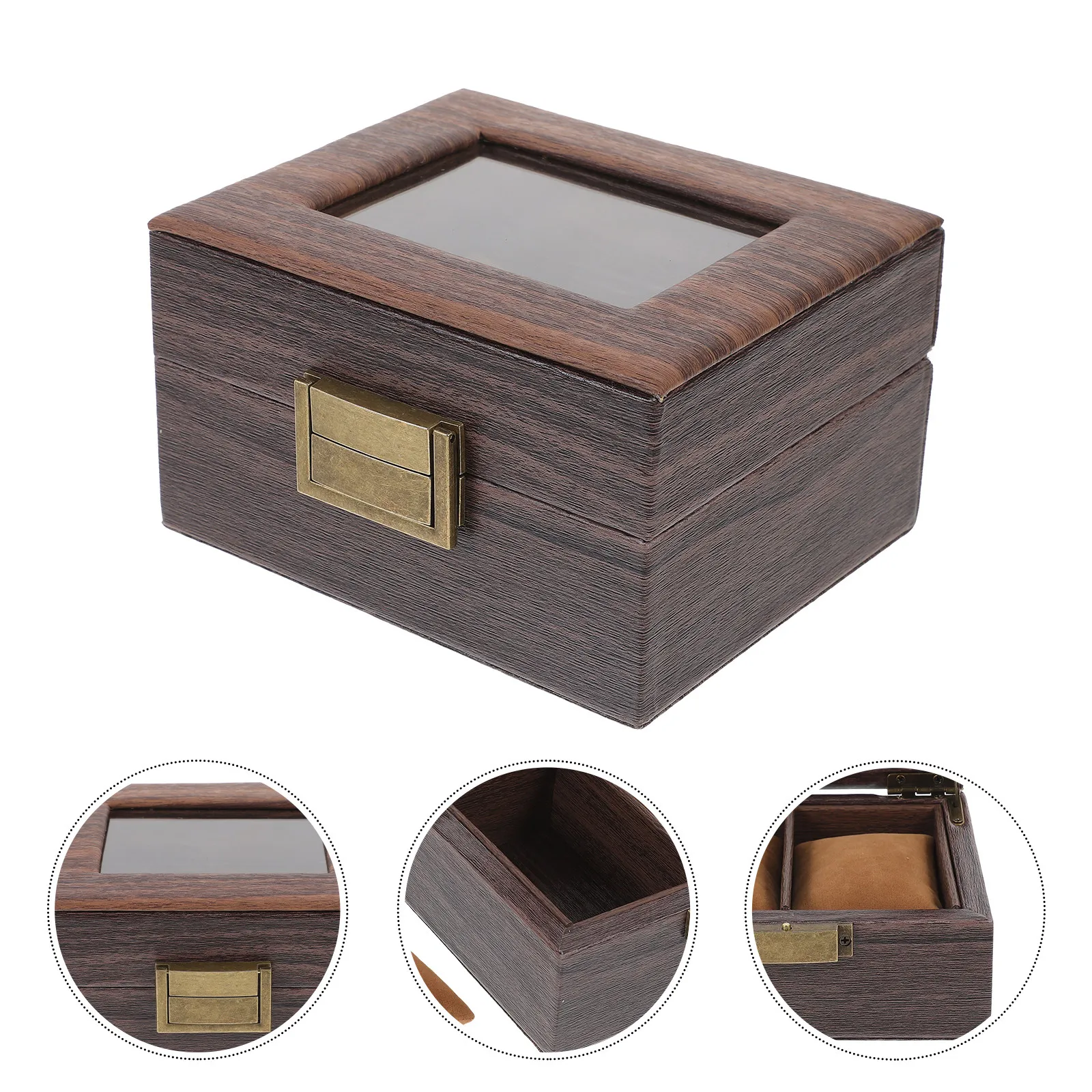 Wood Jewelry Box Retro Small Jewelry Case Clear Lid Organizer Vintage Trinket Storage Box for Rings Necklaces Bracelets Desktop