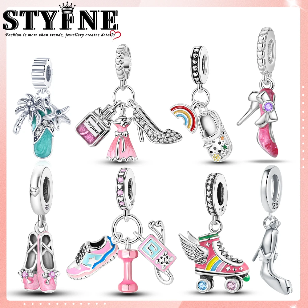 New Collection 925 Sterling Silver Winter Series Skating Ice-skate Charm Charms Fit DlY Bracelet Necklaces Jewelry Gift Girl