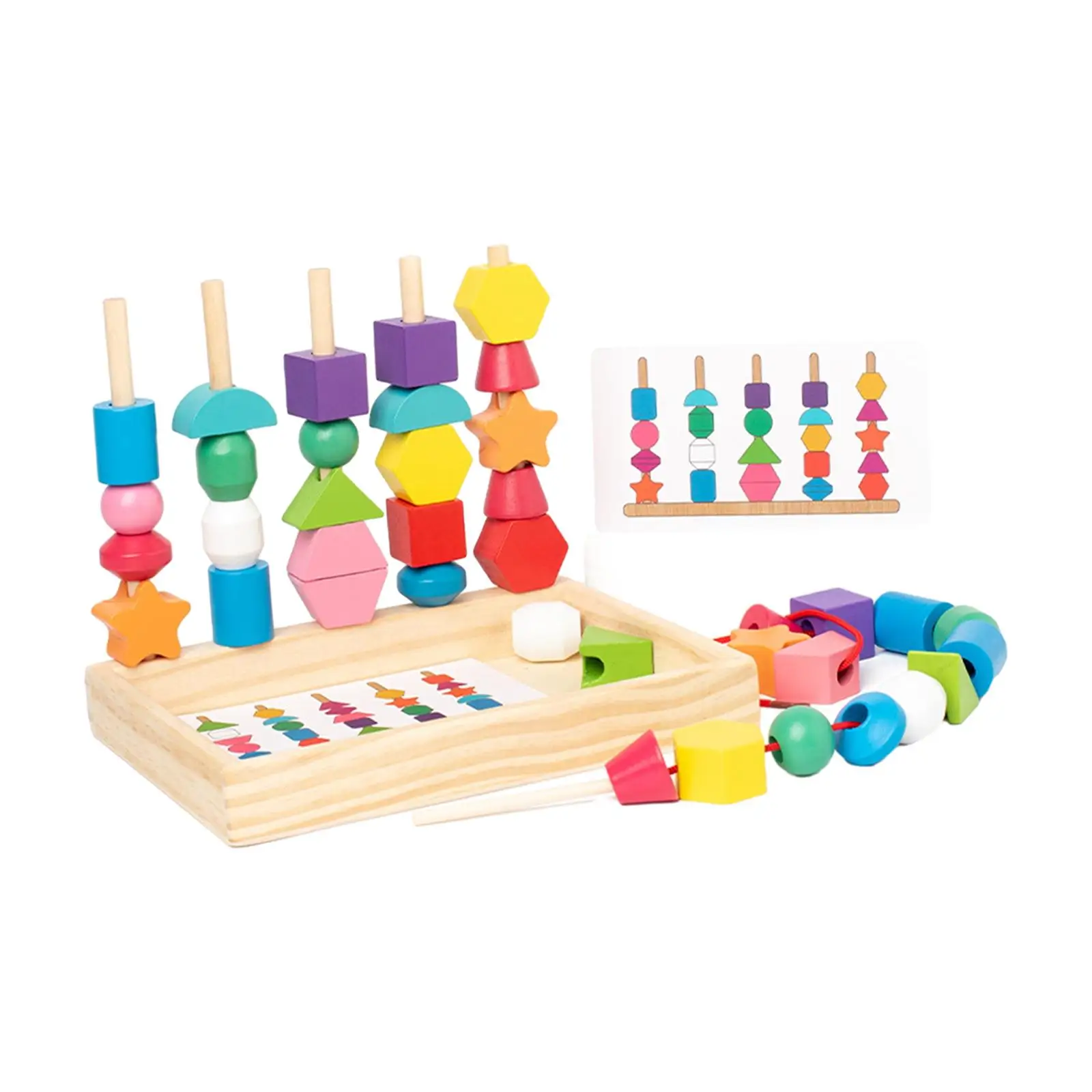 Wooden Beads Sequencing Toy Stem Preschool Learning Toys Lacing Beads and