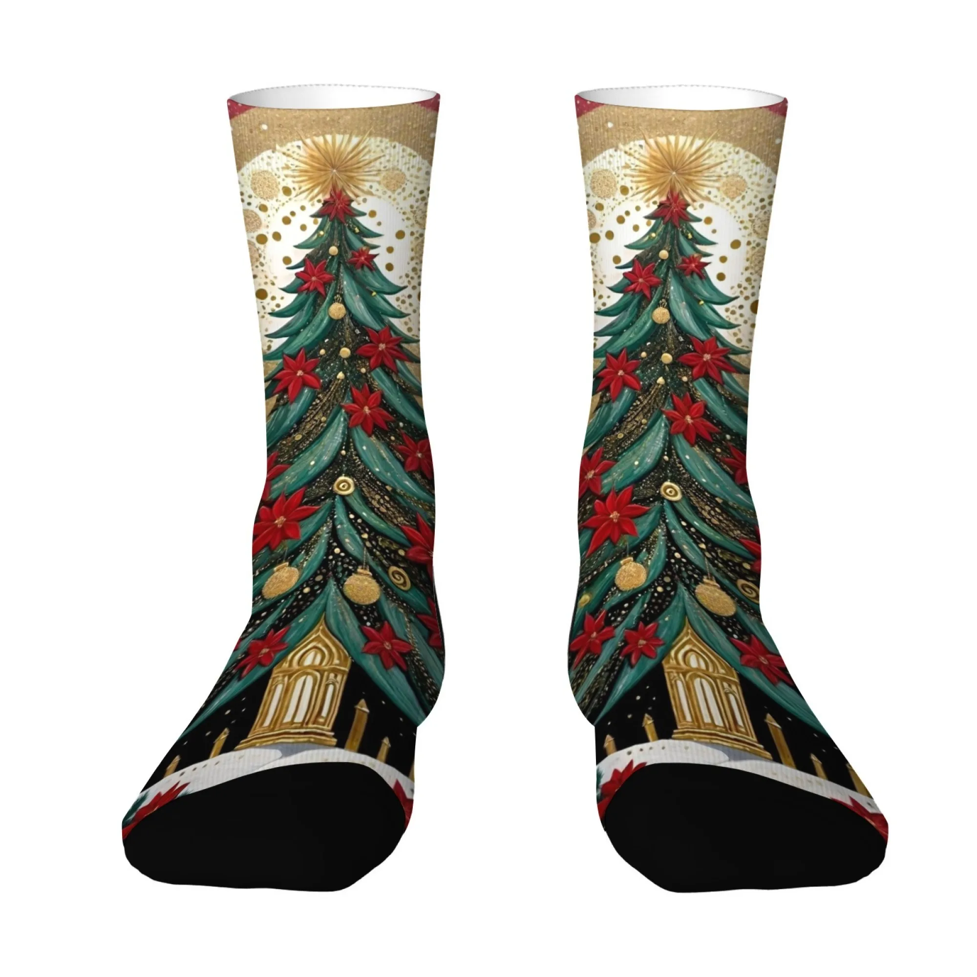 Kaos Kaki Motif Pohon Natal Kaos Kaki Pria untuk Liburan Kaos Kaki Crew Lembut Nyaman Desain Natal Hadiah Keluarga untuk Pria Kaos Kaki Pesta Unik