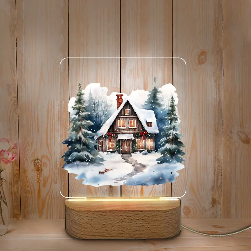 Lampka nocna USB LED z kolorowym nadrukiem Spersonalizowana lampka nocna Lampka nocna do pokoju domowego Dekoracja świąteczna Drewniana podstawa Prezenty festiwalowe