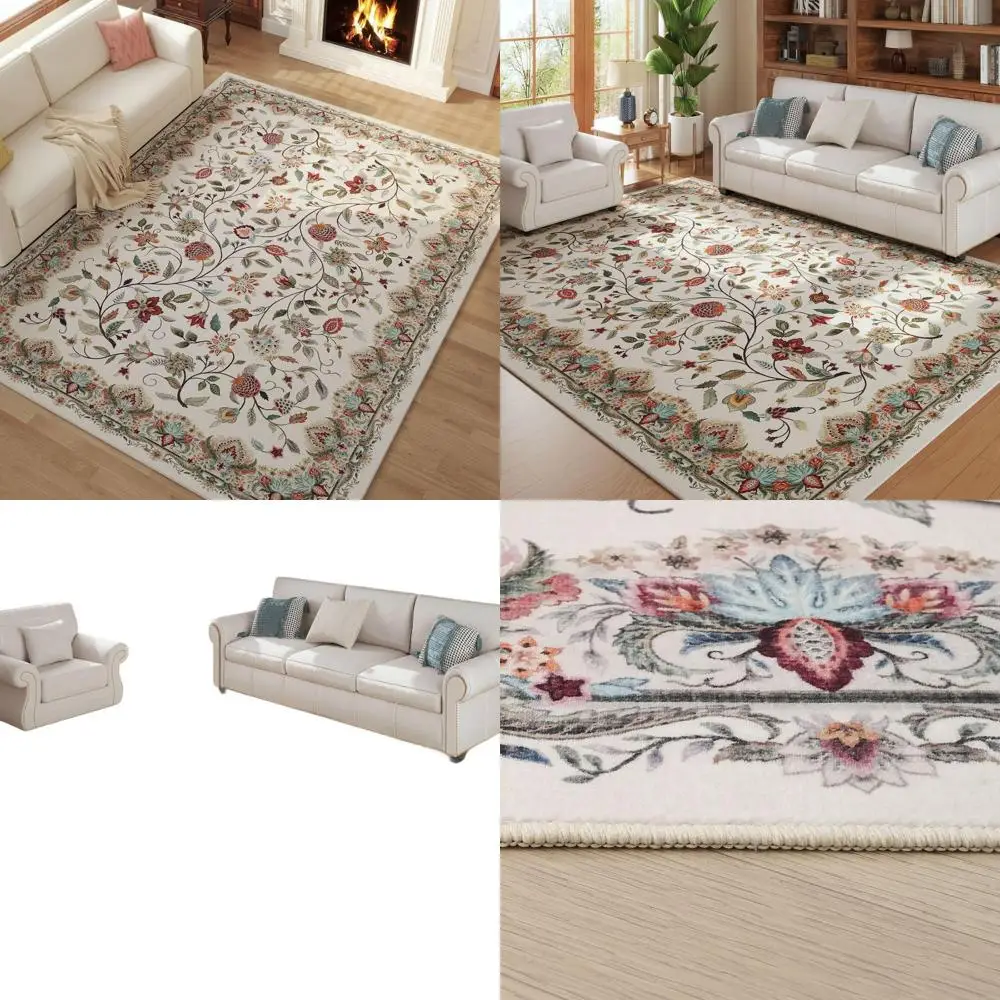 5'x7' Paisley Pattern Area Rug - Machine Washable, Non-Slip Low Pile for Living Room, Bedroom, Dining Area, Office, Playroom - B