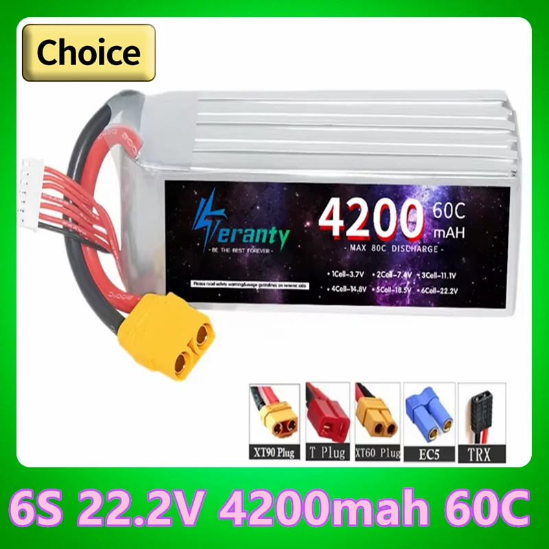 

TERANTY 60C 4200mAh 22.2V LiPo Battery For RC Helicopter Quadcopter FPV Racing Drone Parts 6S 22.2V Battery