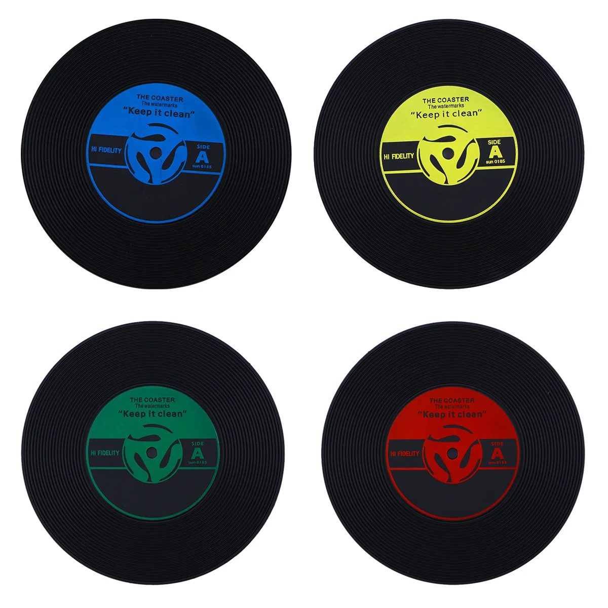 

4Pcs Creative Retro Vinyl Record Coasters Protect Tables from Rings Blue Record Cup Mat Coaster Cup Mat Placemat