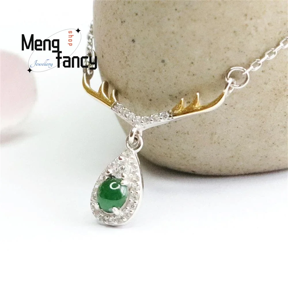 S925 Silver Lnlaid Natural Jadeite Ice Imperial Green All The Way To You Pendant Elegant Sexy Young Girls Luxury Quality Jewelry