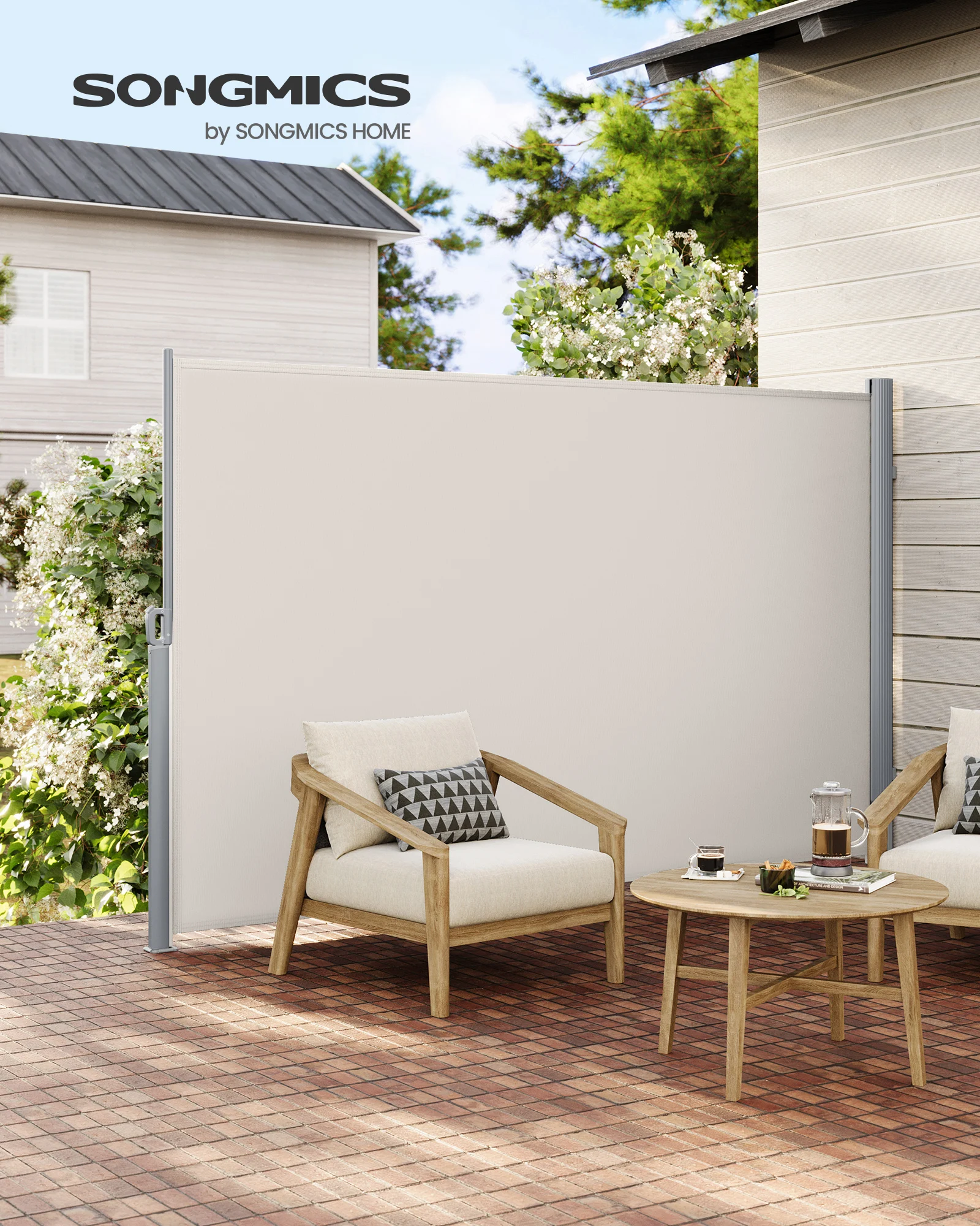 SONGMICS Alu-Seitenmarkise, ausziehbar, 160 x 350 cm, Blickdicht, Sonnenschutz, blickdicht, Seitenrollo
