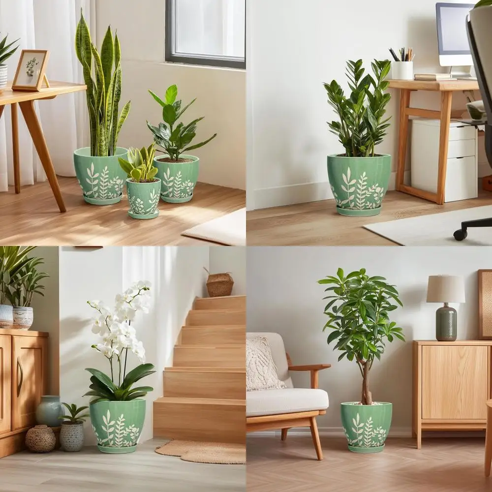 

10 Inch Ceramic Plant Pot with Drainage and Saucer - Elegant Round Planter for Indoor/Outdoor Use, Perfect for Home, Office, or