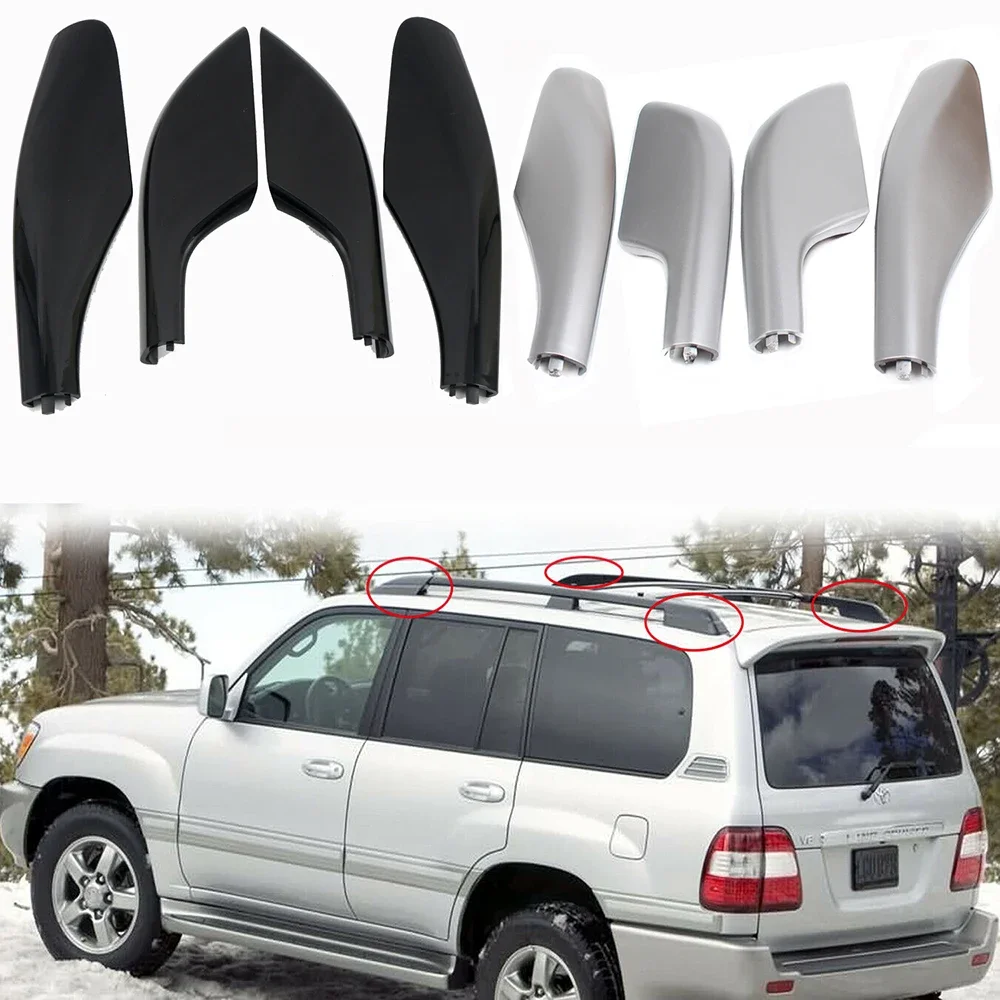 for Toyota Land Cruiser J100 LC100 1998-2007 Black Exterior Roof Rack Rail End Cover Shell Cap Replacement 4PCS