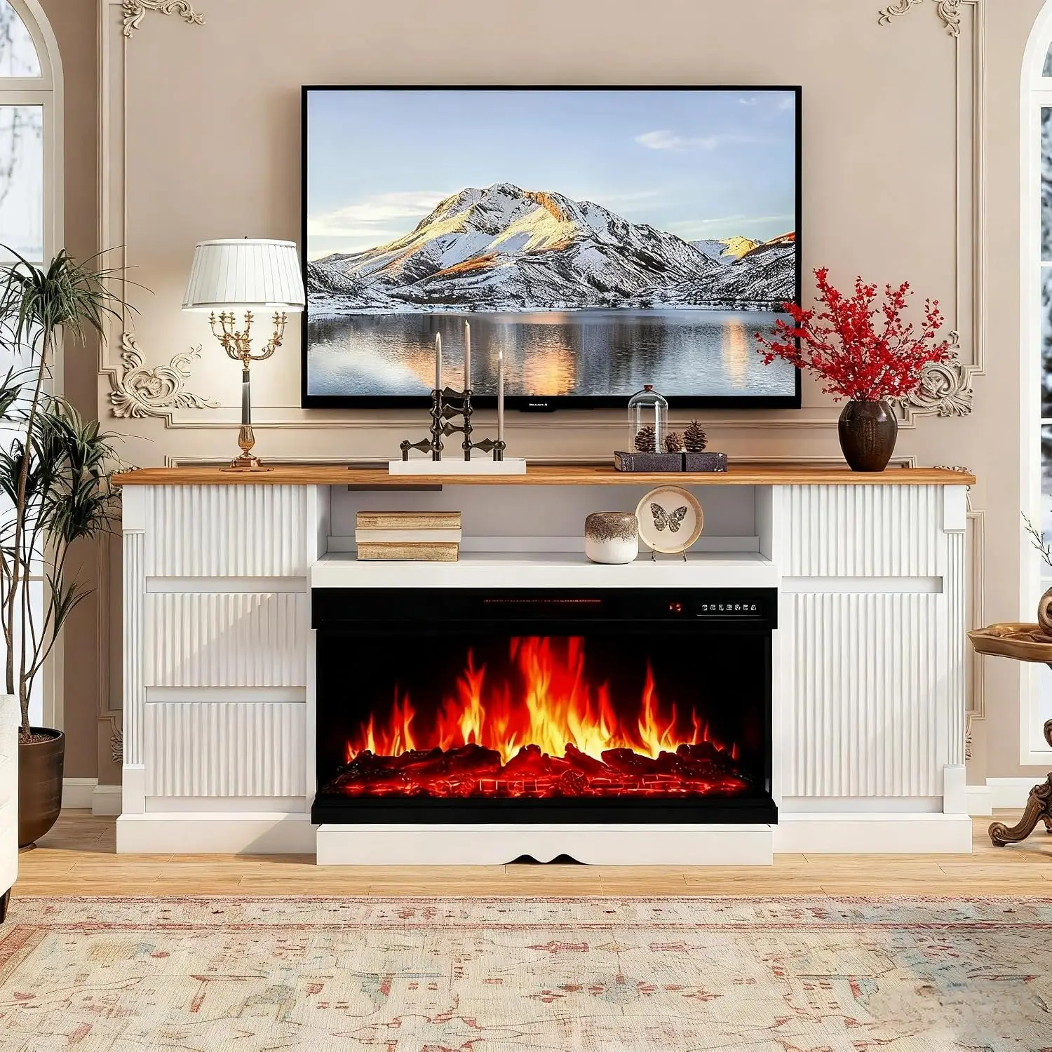 3-Sided Fireplace TV Stand for TVs to 80