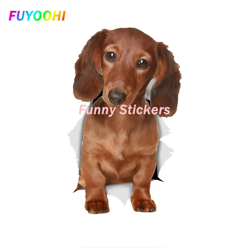 FUYOOHI Play Stickers 3D Long Haired Dachshund Sausage Dog Car Sticker  for Wall  Toilet Room Luggage Skateboard Laptop Decal