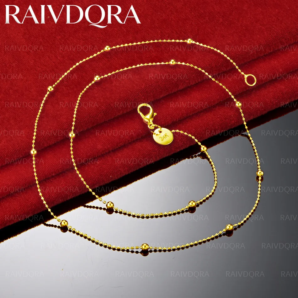 18K Gold Plated 40-60cm Round Bead Chain Necklace For Men and Women Fashion Jewelry Exquisite Party Engagement Wedding Gift