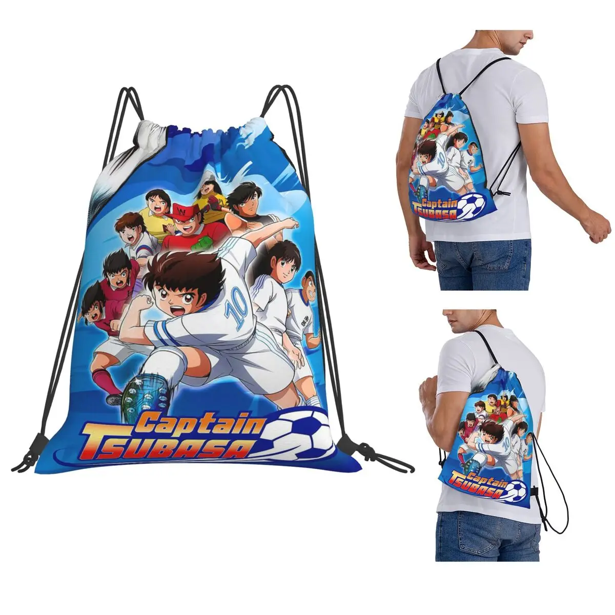 Japan Football Manga Captain Tsubasa Backpacks Multi-function Drawstring Bundle Pocket Sundries Bag Book Bags for Travel School