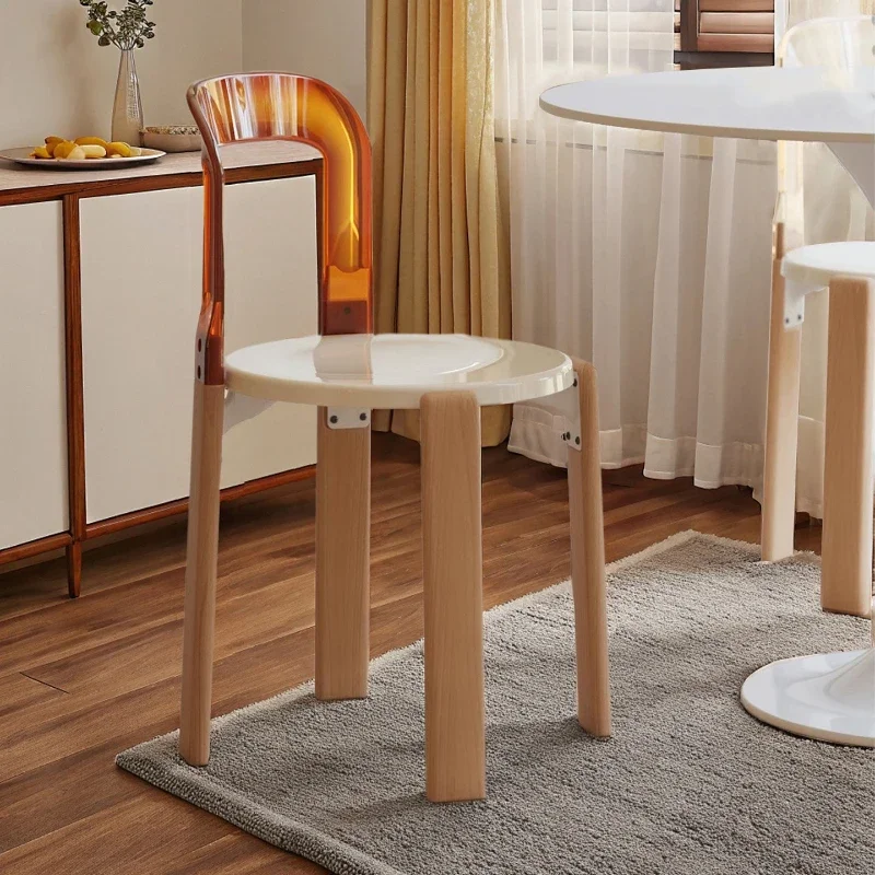 Nordic solid wood dining chair designer medieval home backrest Internet celebrity simple transparent restaurant table and chairs