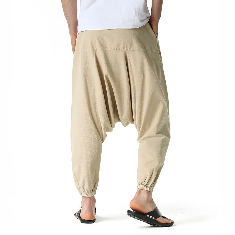 ผ้าฝ้าย Joggers ผู้ชาย Baggy Hippie Boho Gypsy Aladdin Cargo กางเกงโยคะ Harem กางเกง