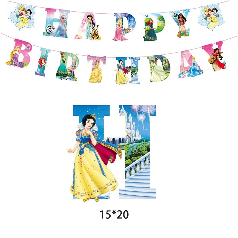 Disney Princess Party Supplies Dekoracje urodzinowe dla dziewczynek Papierowy kubek Talerz Serwetka Obrus Balony Zastawa stołowa Baby Shower