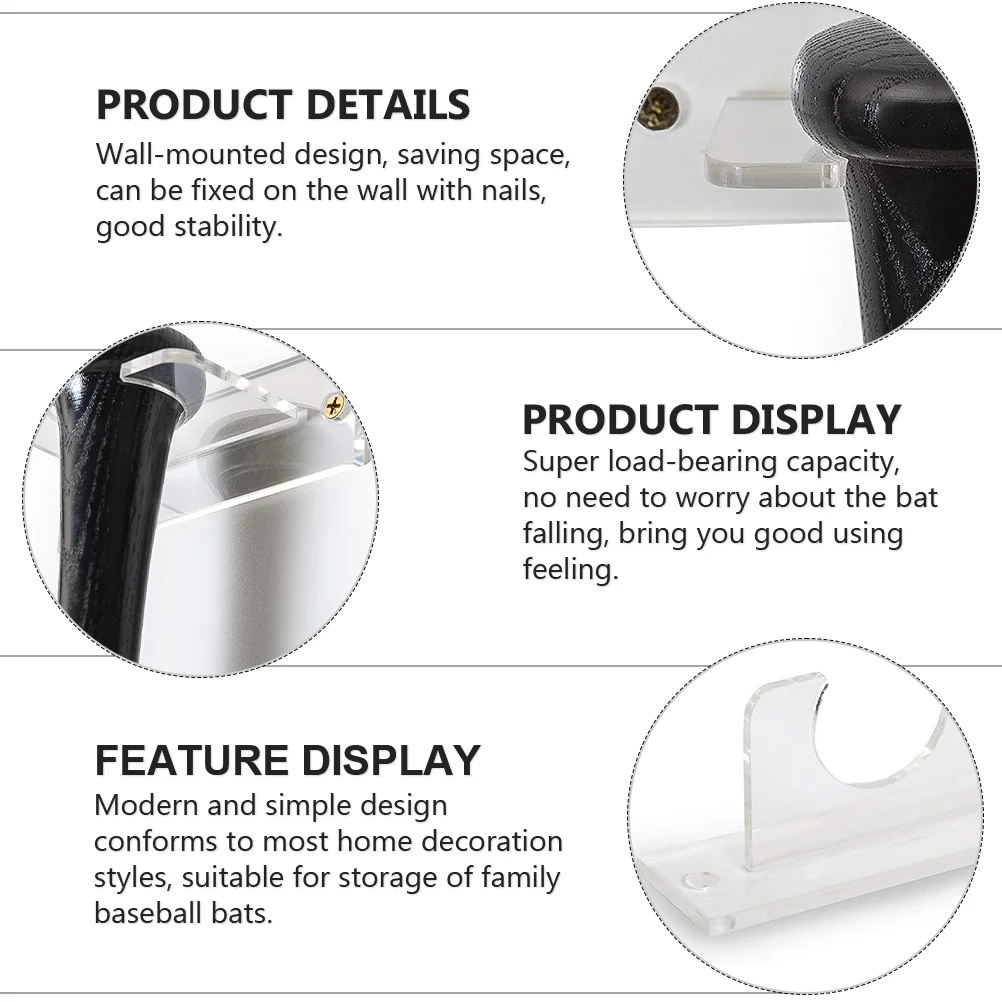Stojak na kije wieszak na kije baseballowe akrylowy uchwyt do przechowywania w gospodarstwie domowym uchwyt do softballu montowany na ścianie 10x7cm