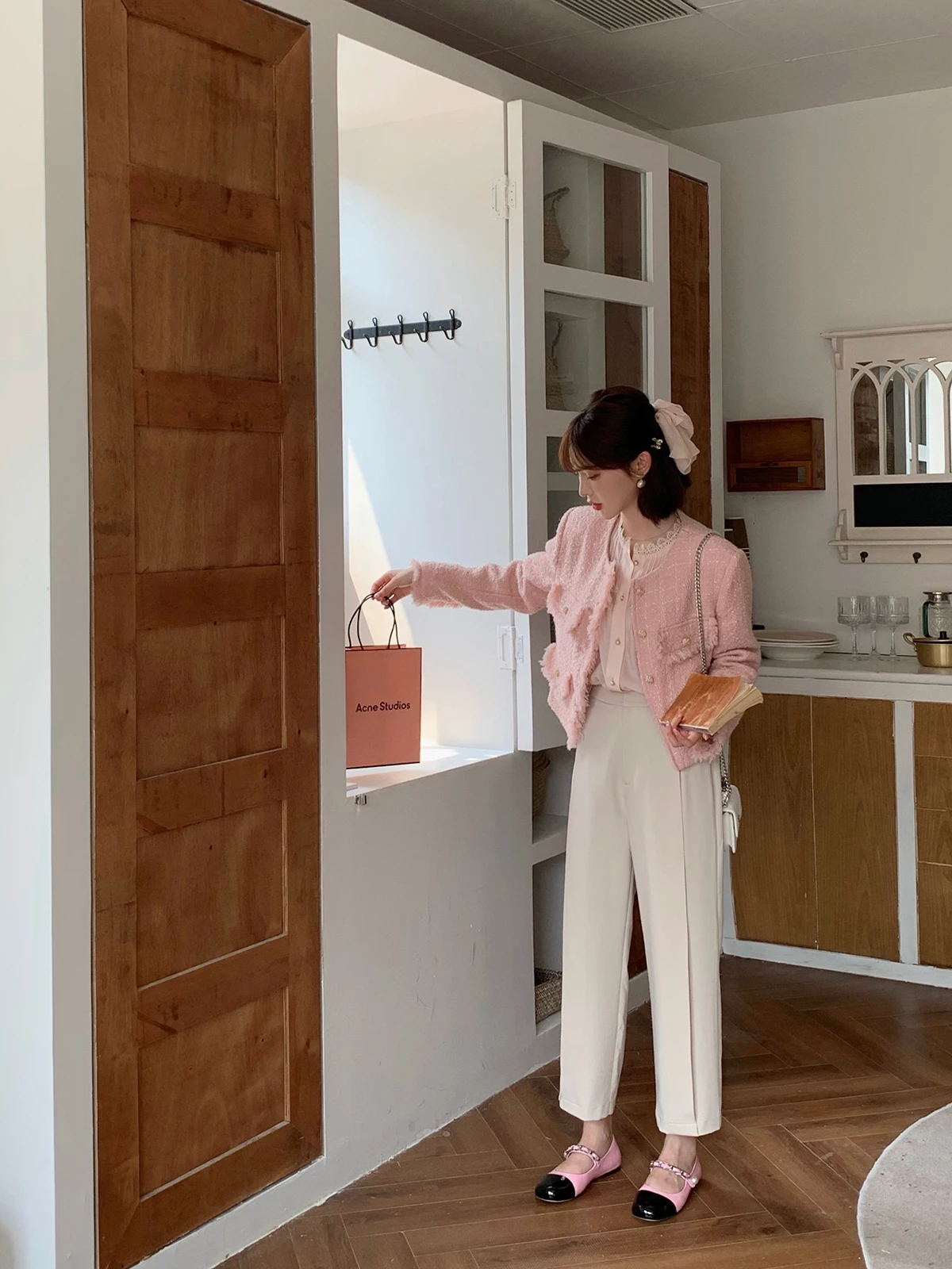 

High Waist Wide Leg Casual Pants Women's Folded Pink Long Pants Spring 2023 New Sle DbyDoi Casual Trousers for Ladies