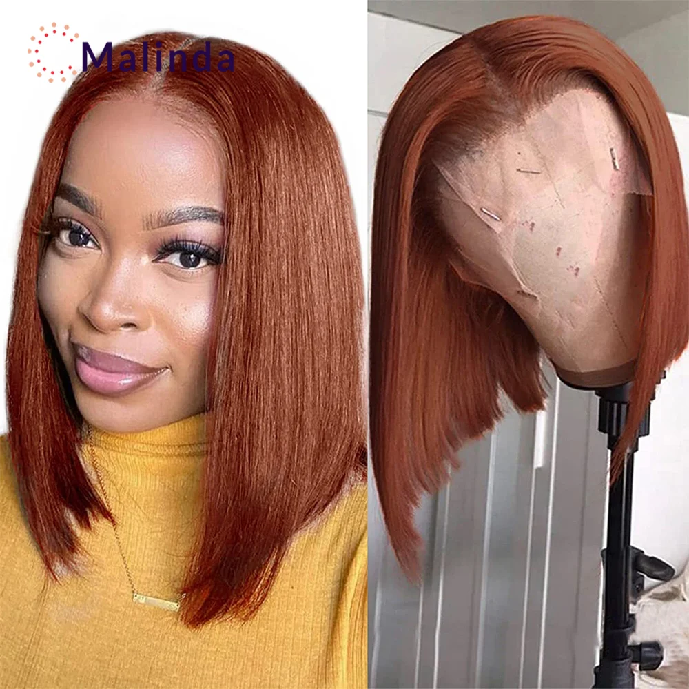 

Reddish Brown Short Bob 13x4 Human Hair Lace Front Wigs Blonde Straight Short Bob Transparent Lace Frontal Wigs For Womene