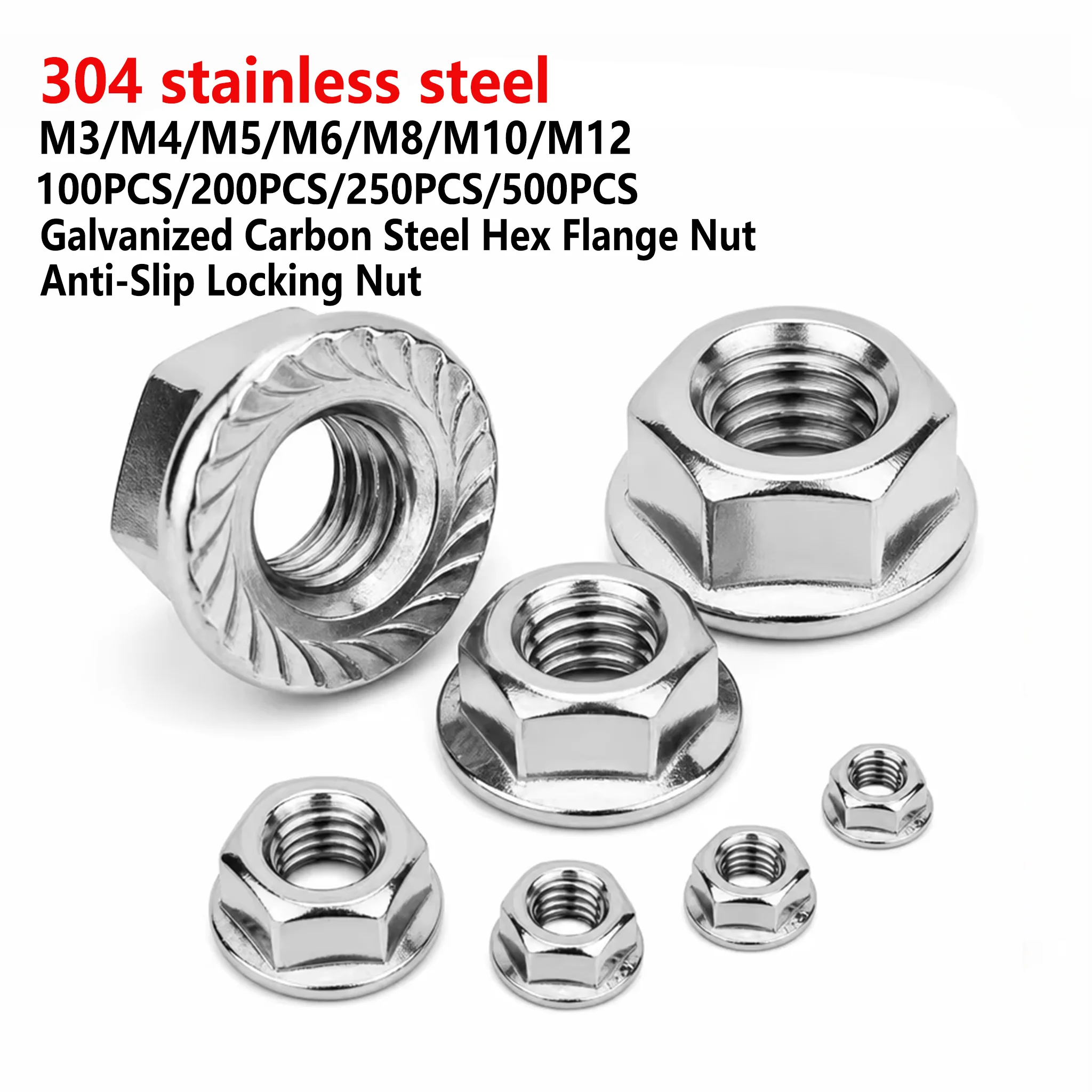 100–500 Hexagonal Flange Nuts M3 M4 M5 M6 M12 M16 M20 304 Stainless Steel Serrated Self-Locking Nuts Serrated Self-Locking Nuts